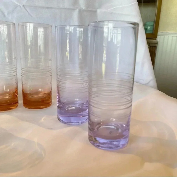 Vintage Set of 6 Etched Multicolored Iced Tea Glasses - Picture 2 of 5